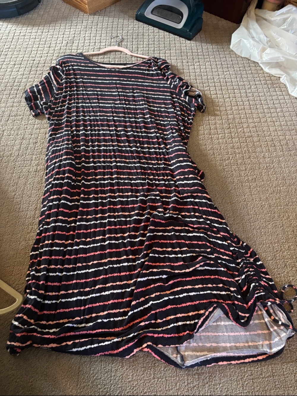 Lane Bryant Black Stripe Midi Dress with Pink and White Lines